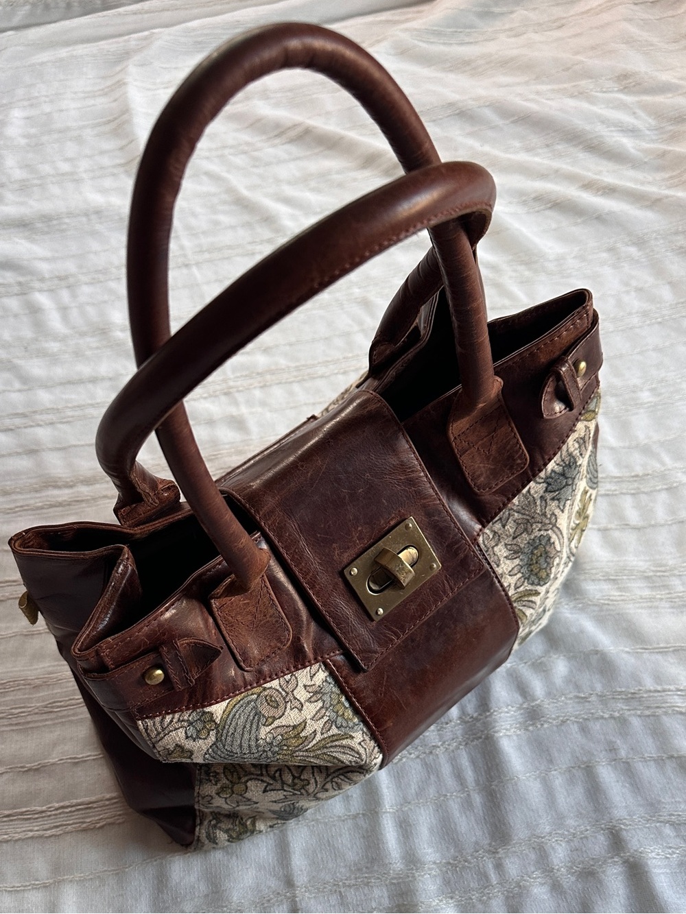 JOYN reclaimed leather vintage inspired handwoven fabric shoulder bag/satchel